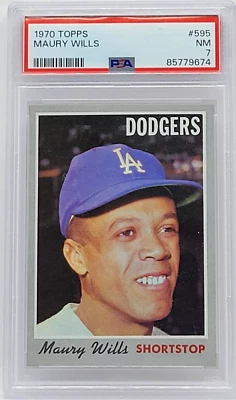 Tarjeta 1970 Topps #595 Maury Wills - Clasificada PSA 7 casi nueva, Los Angeles Dodgers Foto 1 de 2