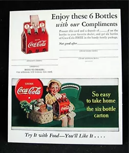 Coca Cola 1940 Venditore Adv 6 Bottiglie Cartone Biglietto Omaggio Vecchio Stock Mai Usato - Foto 1 di 2