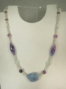 Butw Hecho a Mano 45.7cm-50.8cm Arco Iris Fluorita,/Florite Y Estaño Collar - Imagen 1 de 2