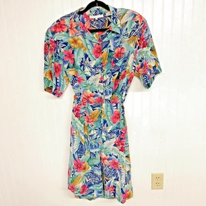 Vintage Preston & York Women's Silk Two Piece Shorts Set Tropical Size L Pockets - Picture 1 of 17
