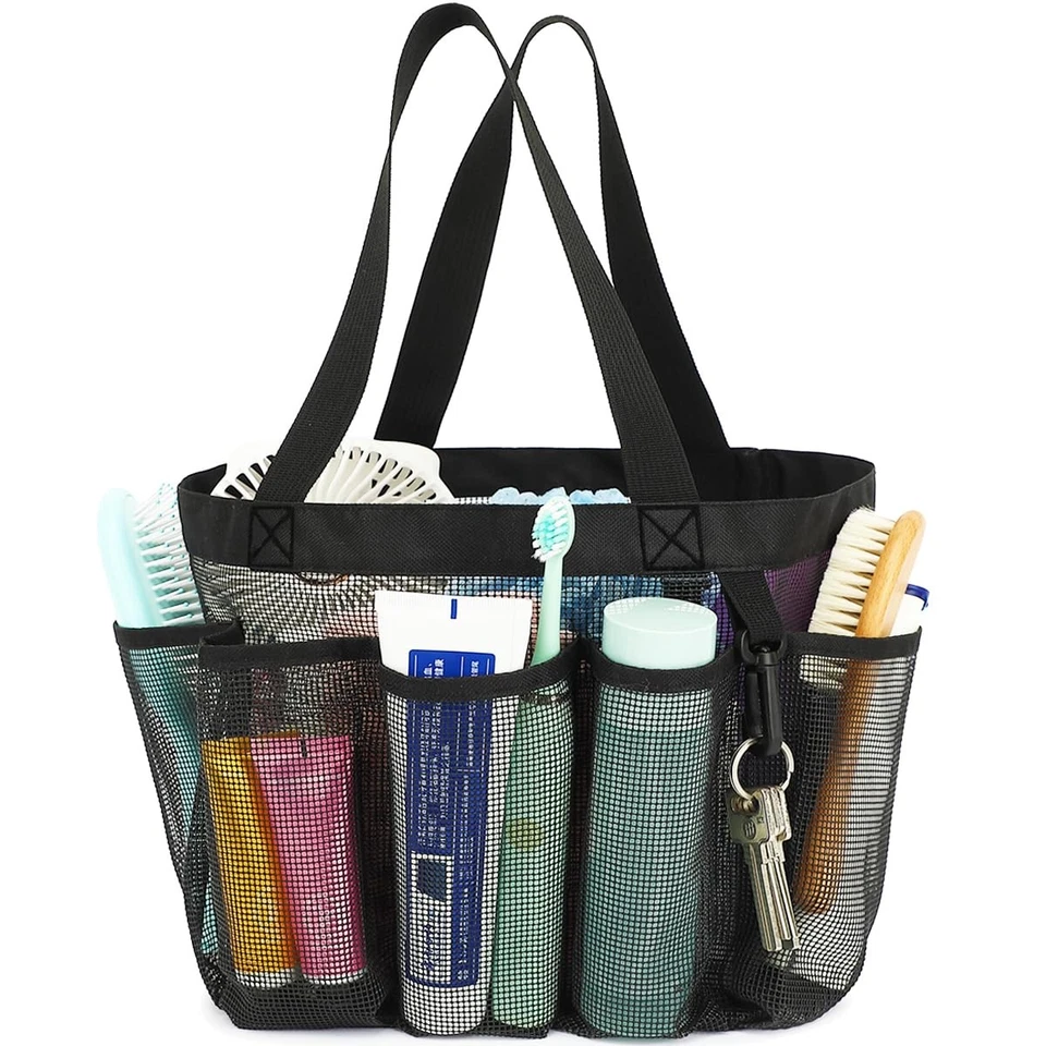 Carrito de ducha universitario 8 bolsillos, bolso de malla, baño dormitorio, negro Foto 1 de 4