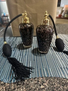 Italian Murano Perfume Bottle w/ Atomizer & Black Bulb. - Pair - Picture 1 of 8