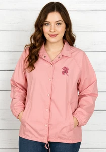 Obey Defiant Rose Pink Button Up Hooded Coach Windbreaker Size Medium - Picture 1 of 11