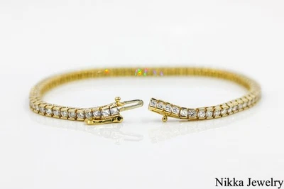 Brazalete de tenis de diamantes redondos naturales de 3,3 quilates de oro amarillo de 14 quilates de 7 pulgadas VS G/H Foto 1 de 4