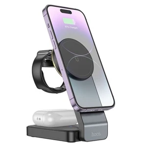 Hoco CQ3 15W Motorcycle Folding 3 in 1 Magnetic Fast Wireless Charger Black - Picture 1 of 15