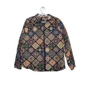 Boohoo Man Tapestry Full Zip Jacke Herren Medium Granmpa Streetwear Hippie Boho - Bild 1 von 8