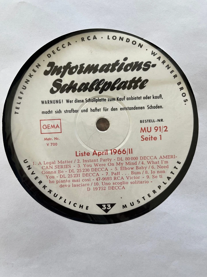 INFORMATIONS-SCHALLPLATTE April 1966 (12" Promo LP) Decca, RCA, Telefunken - Bild 1 von 3