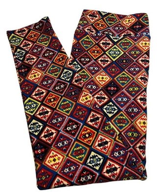 Leggings LuLaRoe TC Alto Curvilíneo ROJO AZUL Cuadros Coloridos DIAMANTE Diversión Azteca Occidental Foto 1 de 4