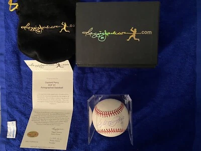 Gaylord Perry HOF 1991  Signed Autographed Baseball Reggie Jackson Cert 314 Wins - Image 1 of 4
