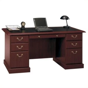 Saratoga Executive Desk in Harvest Cherry and Black - Engineered Wood - Picture 1 of 8