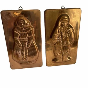 2er Set zwei Vintage Kupfer Schokolade Form Dosen Traditionell Holländisch Junge und Mädchen - Bild 1 von 12