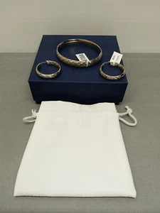 Sterling Silver 925 Diamond Cut Hinged Bangle Bracelet& Earring Set ATI Thailand - Picture 1 of 13