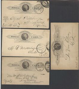US 1888-1897 4 UsedPostal cards One Cent pre-printed UX9 Jefferson card