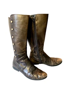 Børn Salbei 8 braune Reißverschluss Leder Stiefel silber Knöpfe Nieten Stofffutter - Bild 1 von 9