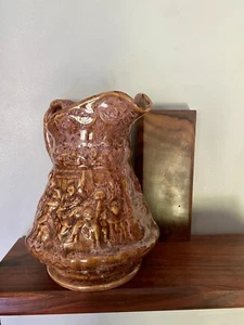 Vintage Ceramic Pitcher Pub Scene 7" Tall Brown Colonial Horse Bar Drinking - Bild 1 von 9