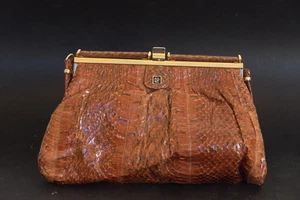 Bolso de Colección Años 70 Marrón Piel de Serpiente Bolso sin Correa MBNR Mazliach Bros Hecho en Israel - Imagen 1 de 10