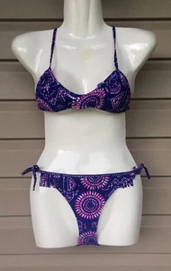 O'NEILL GIRLS MOXIE FRINGE TRIANGLE BIKINI SWIM 2 PC SET BLUE PINK SZ 12 EUC $46 - Picture 1 of 4