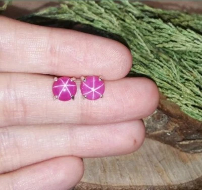 Pink Star Sapphire Gemstone Stud Earrings Engagement Jewelry Tiny Stud Earrings - Image 1 of 4
