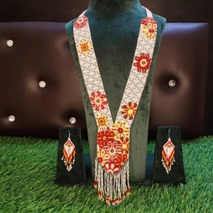 Handmade Necklace Seed Bead Boho American Style Nativ Beaded Multi Strand - Picture 1 of 2