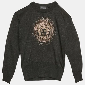 Versace Kids Black Lurex Knit Medusa Embellished Sweatshirt 8 Yrs - Picture 1 of 8