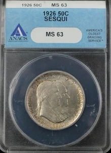 1926 SESQUICENTENNIAL CLASSIC COMMEMORATIVE 50C ANACS MS63 (32590) - Picture 1 of 4