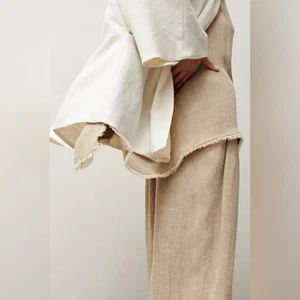 Túnica minimalista de espiga 100 % lino hecha en Italia Dusan con flecos talla única - Imagen 1 de 12