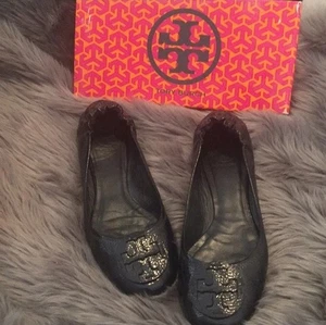 TORY BURCH Reva Tumbled Patent Dark Navy, Size 11 NO BOX - Picture 1 of 4