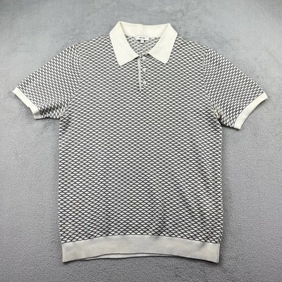 Camisa Polo Tejida Reiss Para Hombre Grande Gris Crema Patrón Manga Corta Botón OE ZAYN Foto 1 de 4