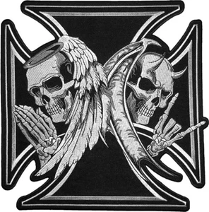 LARGE SIZE Maltese Cross Skull Angel Devil Wings Embroidered Sew Iron on Patch L - Picture 1 of 1