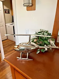 HUBSCHRAUBER MASSIV ALUMINIUM METALL STATUE WOHNKULTUR 14" LÄNGE, VINTAGE - Bild 1 von 7