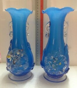 VINTAGE MURANO Art Glass Light Blue Vase x 2 pcs