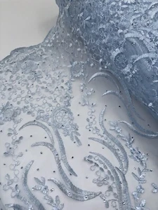 "Tela de red de tul nupcial festoneada tachonada bordada azul cielo de 52"" de ancho 1 mtr" - Imagen 1 de 4