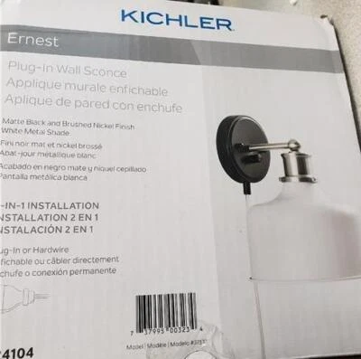 = Kichler Ernest Plug-In Wall Sconce Matte Black Brushed Nickel Finish 5024104 - Image 1 of 4