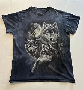 The Mountain Tie Dye Acid Wash T Shirt Men's Medium M Wolves Moon Blue Nature - Picture 1 of 4