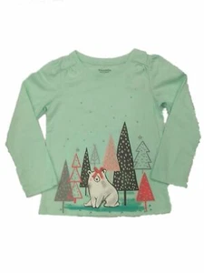 Girls Mint Green Glitter Tree Polar Bear Long Sleeve Christmas Holiday T-Shirt - Picture 1 of 1