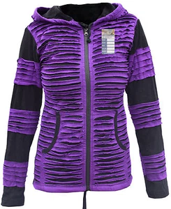 Lila Damen Baumwolle rasiermessergeschnitten psychedelisch spitz Elf Pixie Kapuze Jacke Hoodie - Bild 1 von 2