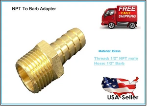 Brass Hose Fitting Adapter 1/2" NPT Male TO 1/2" Barb Corrosion Resistant - Picture 1 of 7