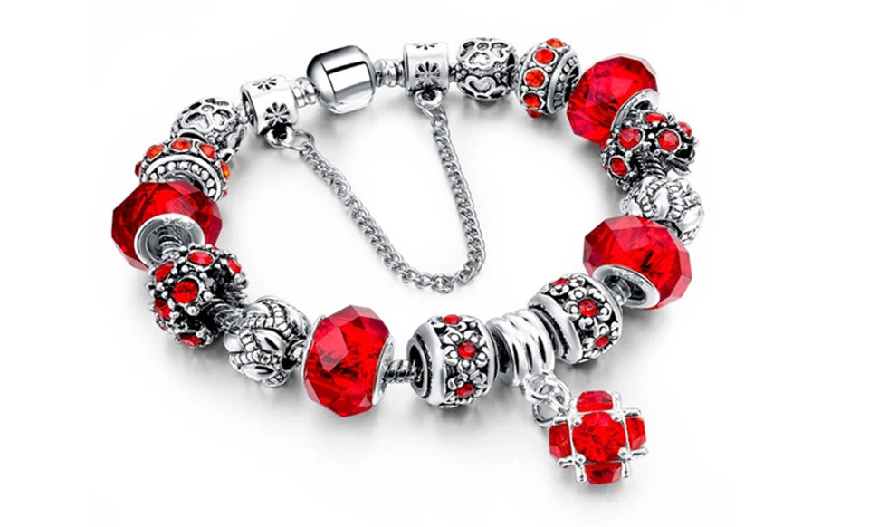 Brazalete Chapado en Oro Blanco 18K Cristal Circonita Roja Dije Hecho con Elemento Swarovski Foto 1 de 3