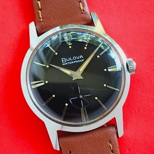 Bulova Rare Black Dial 1969 Mechanical Movt Watch Rare Waterproof 11AL Mens - Picture 1 of 9