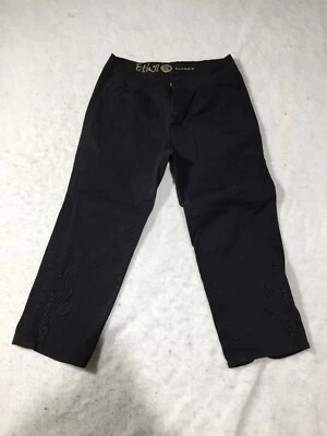 Ethyl Classic Pants Womens 2 Ankle Black Dark Pockets Embroidered Ankles - Image 1 of 4