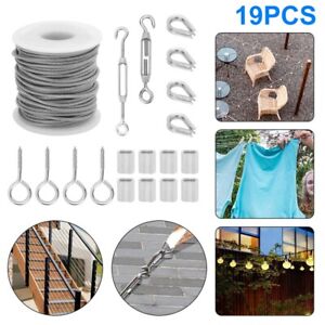 50ft Stainless Steel Garden Wire Cable Railing Rope Turnbuckle Wire Tensioner UK