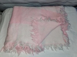 VTG Babyish Ropetex Stripe Plaid Fringe Baby Blanket Acrylic Pink Dolphin Dino - Picture 1 of 12