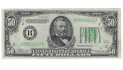 $50 1934 Series FRN New York Paper Money Light Green Seal CU Currency - Image 1 of 2