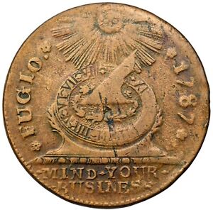 1787 N 18-H R-5 Pointed Rays Fugio Cent Colonial Copper Coin