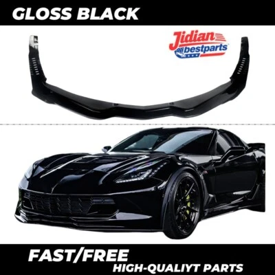Front Lip Splitter+Side Winglets For Corvette C7 Z06 Stage 3 Gloss Black 2014-19 - Image 1 of 4