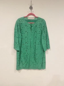 DRÔME Jacket Womens Large Green Aloe Laser Cut Leather Open Front Italy Boho - Picture 1 of 5
