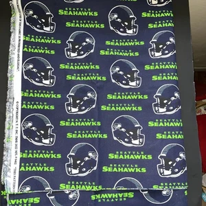 Seattle Seahawks Canvas Weight Fabric 2 Yds Black Green Helmet - Picture 1 of 6