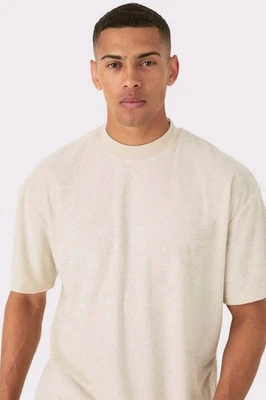 boohooMAN Oversized Extended Neck Towelling T-shirt Size L - Image 1 of 3