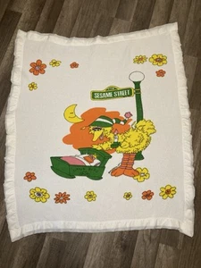 Vtg Sesame Street Muppets Big Little Bird Thermal Waffle Knit Blanket Satin Trim - Imagen 1 de 12