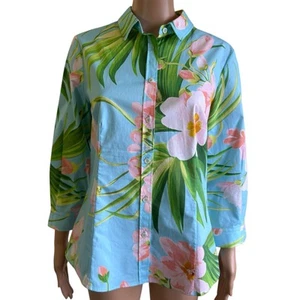 Carolina Herrera Blumendruck Dreiviertelärmel Knopfleiste Oberteil Shirt GR. 10 - Bild 1 von 8